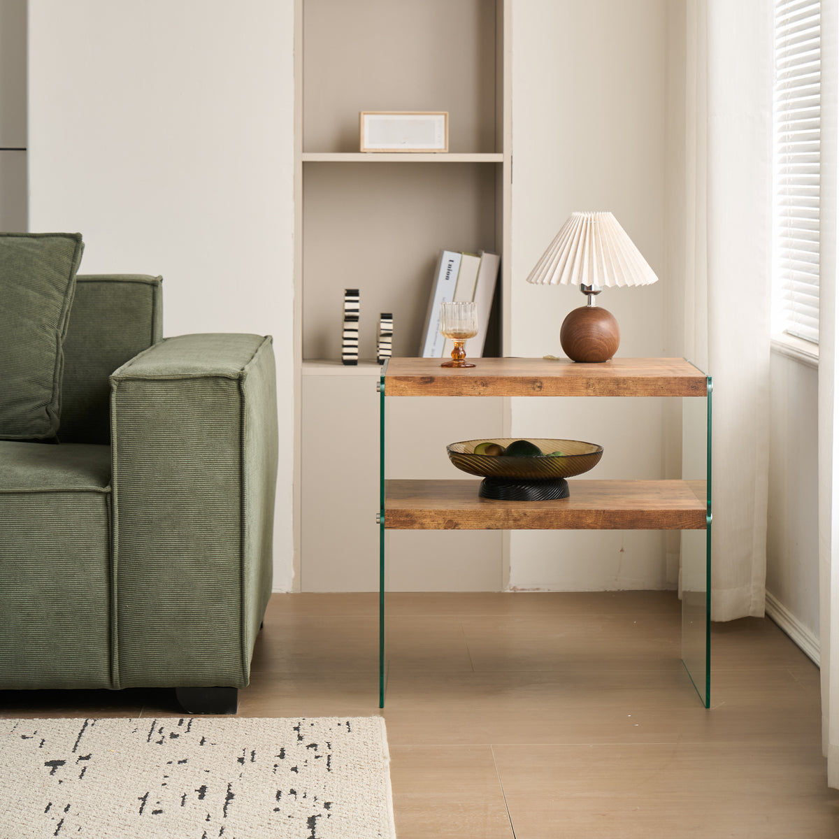 MDF SideTable, Small Tea Table, Walnut Night Stand Tempered Glass Sofa Table