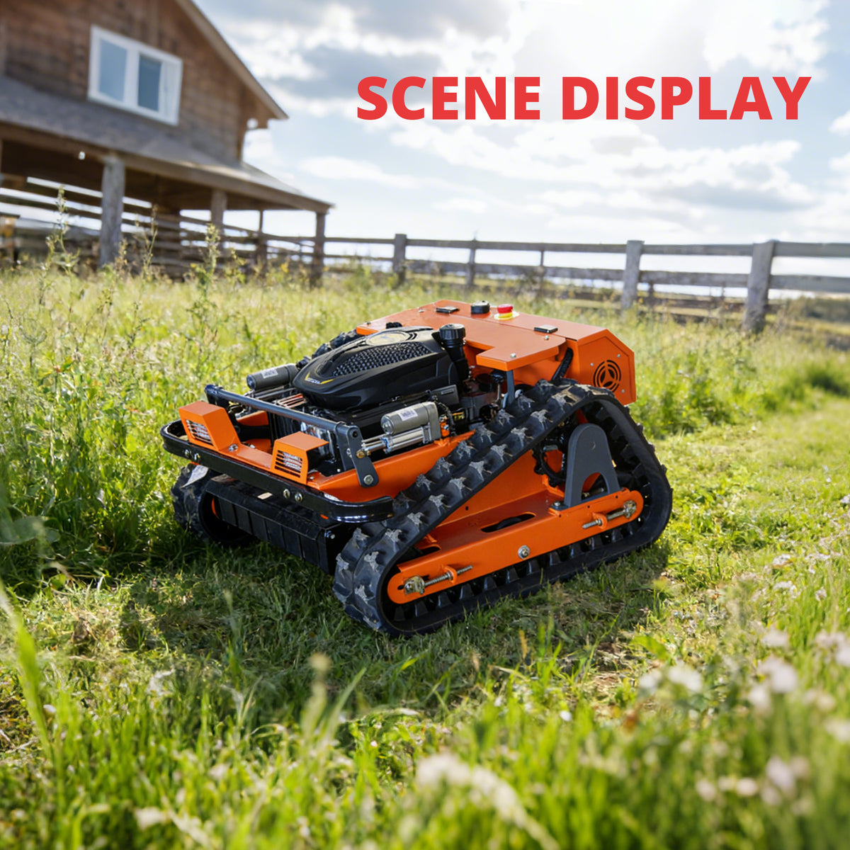 DeepKron R55 9HP 225cc Gas-Powered Remote Control Crawler Lawn Mower, 22-in Cutting Width, 45° Slope, Electric Height Adjustment, Red