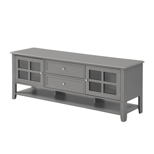 Modern Grey TV Stand for TVs up to 60'', Media Console with Dual Drawers and Concealed Storage, MDF Cabinet with Soft-Closing Doors and Sleek Panel Design