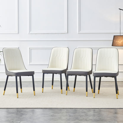 A modern dining chair with a white dark gray dual tone PU leather backrest and black metal legs, suitable for kitchens, bedrooms, and offices. A set of 4 pieces (white+dark gray+PU)C-007