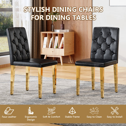 4-pack black PU dining chairs: ergonomic buckle backrest, 35 inches high, golden metal legs