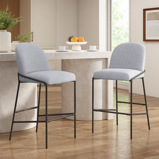 Galen Indoor Metal Upholstered Barstool, Antique Bronze Finish Frame with Gray Fabric, Set of 2