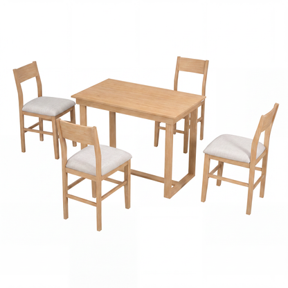 TOPMAX Farmhouse Counter Height 5-Piece Dining Table Set with 1 Rectangular Dining Table and 4 Dining Chairs for Small Places, Natural