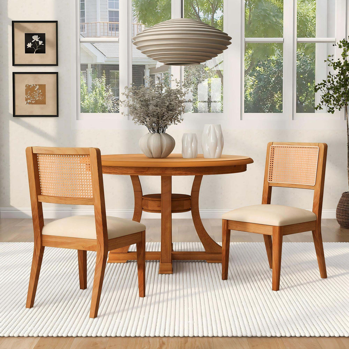 Set of 2 Rubber Wood Dining Chairs, 18.5inch Compact Upholstered Fabric Kitchen Chairs for Small Spaces, Modern Dining Room Chairs for Home, Cafe, Ergonomic Design, Sturdy Frame, Easy to Clean
