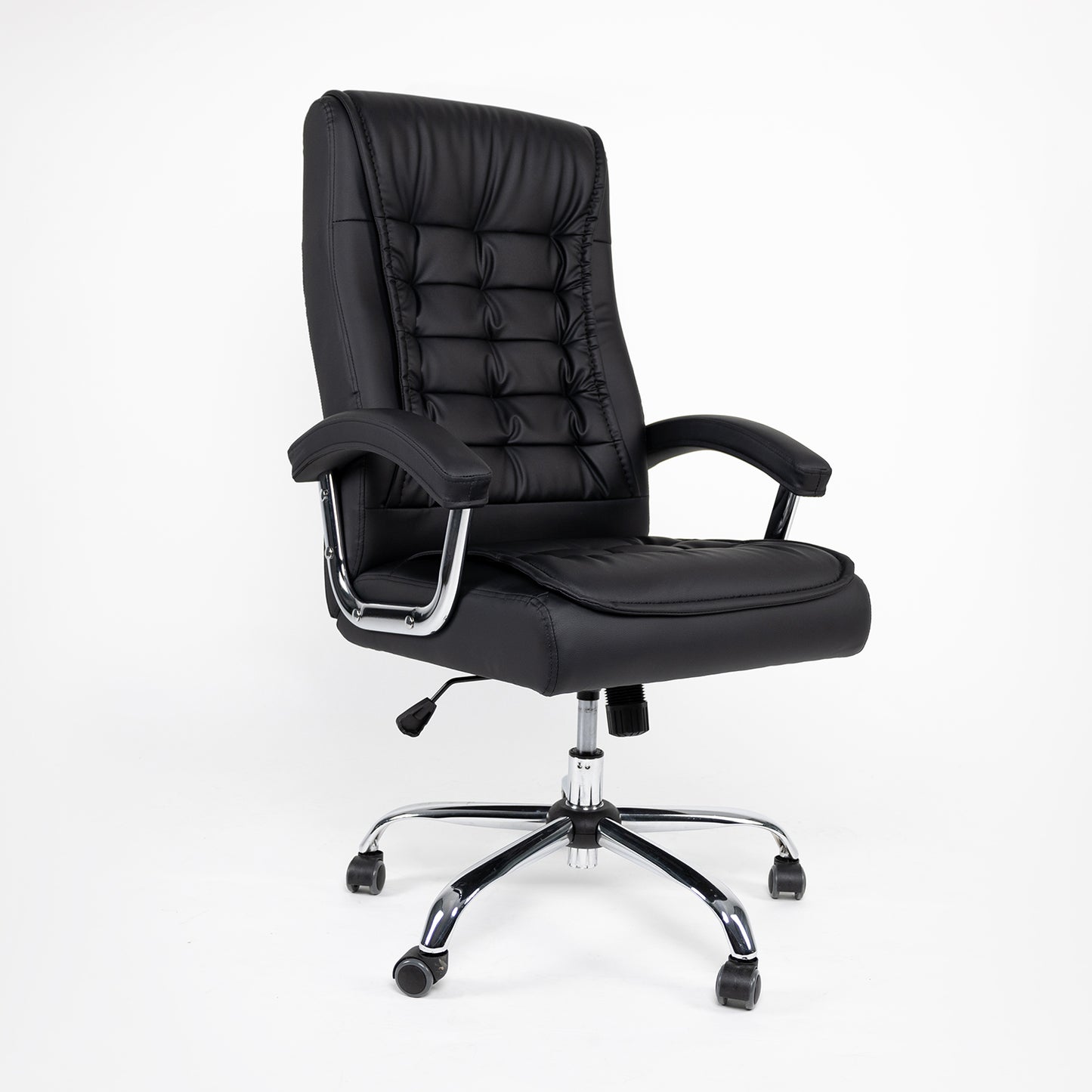Executive Office Chair High Back PU Leather Desk Chair with Spring Seat Cushion, Ergonomic Swivel Computer Chair with Chrome Armrests, 350lbs Capacity for Home Office,Black