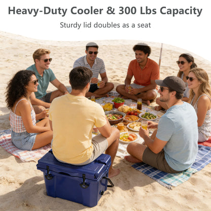 25QT Portable Cooler, Insulated Hard Cooler with Bottle Opener, Cup Holder, Forming Ruler, 5-7 Day Ice Retention, Travel, Beach, Camping, Fishing