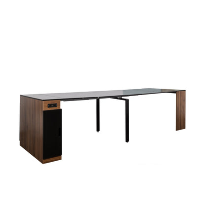 Modern Multifunctional Extendable Dining Table with Outlet, Space Saving Expanding Table with Storage for Party, Weddings, Meetings, Celebrations