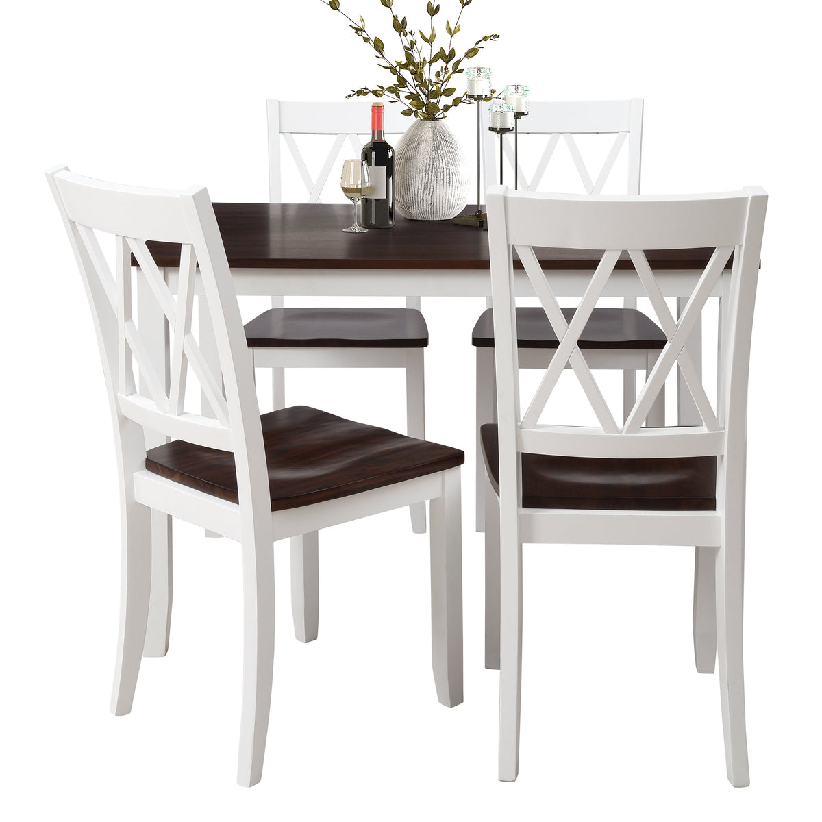 TOPMAX 5-Piece Dining Table Set Home Kitchen Table and Chairs Wood Dining Set, Espresso+White