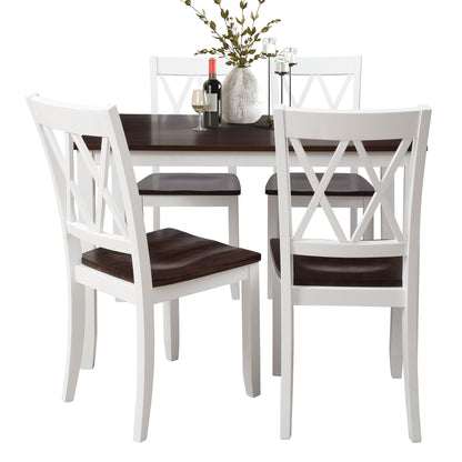 TOPMAX 5-Piece Dining Table Set Home Kitchen Table and Chairs Wood Dining Set, Espresso+White