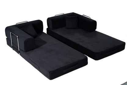 Convertible Sofa Bed, Folding Floor Couch Corduroy Fold Out Couch Bed Futon Sleeper Mattress with Pillows, Boneless Sofa for Living Room Bedroom,BLACK
