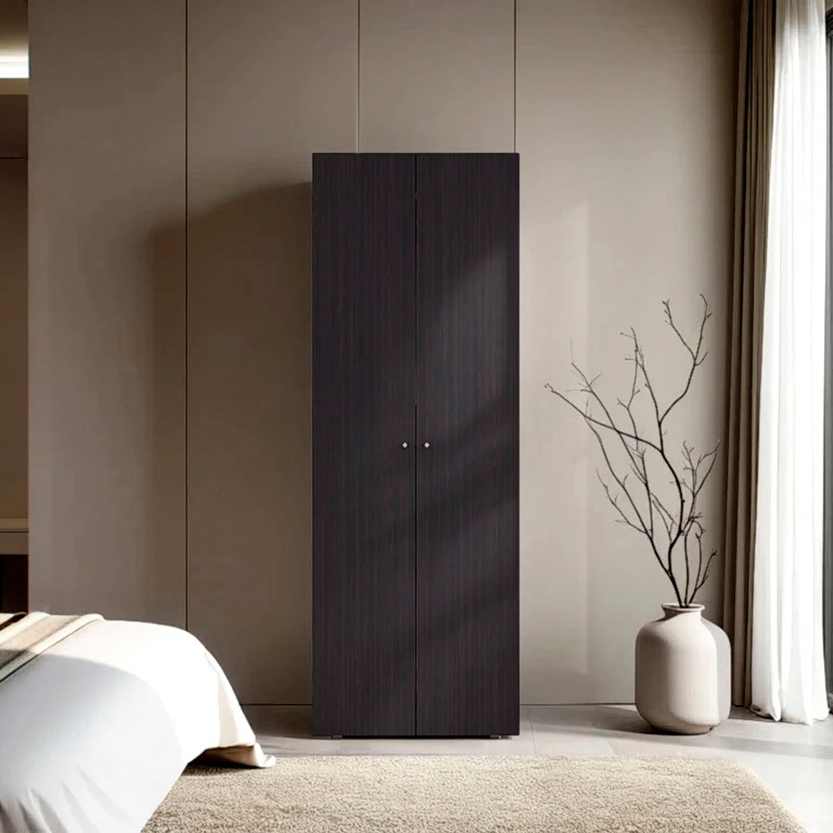 FM FURNITURE Basin  2-Door Tall Wardrobe Cabinet 66.9"H,  Bedroom, Wenge