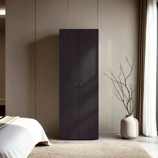 FM FURNITURE Basin  2-Door Tall Wardrobe Cabinet 66.9"H,  Bedroom, Wenge
