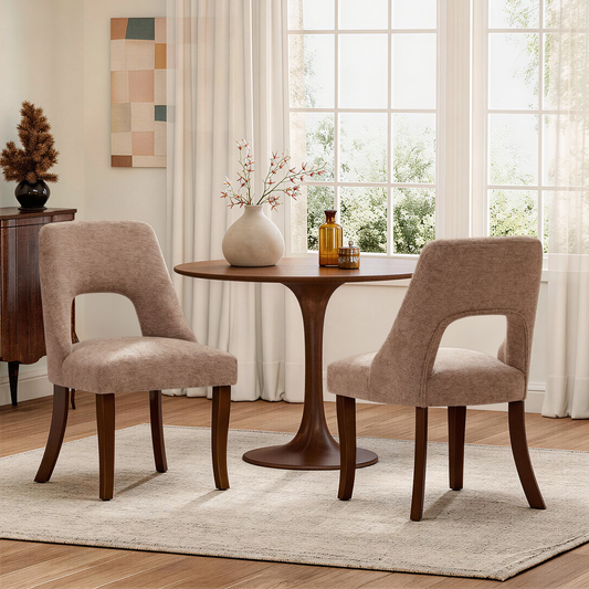 Dining Chair Set of 2,Upholstered Chenille Fabric Dining Chair Curved Solid Wood Legs, Elegant Tufted Club Dining Room Kitchen Room Dining Chair,Khaki