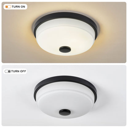 10.83" 2-Pack Flush Mount LED Ceiling Light, Black, 15W Dimmable with Remote Control, Metal Base & Glass Shade, CRI>90