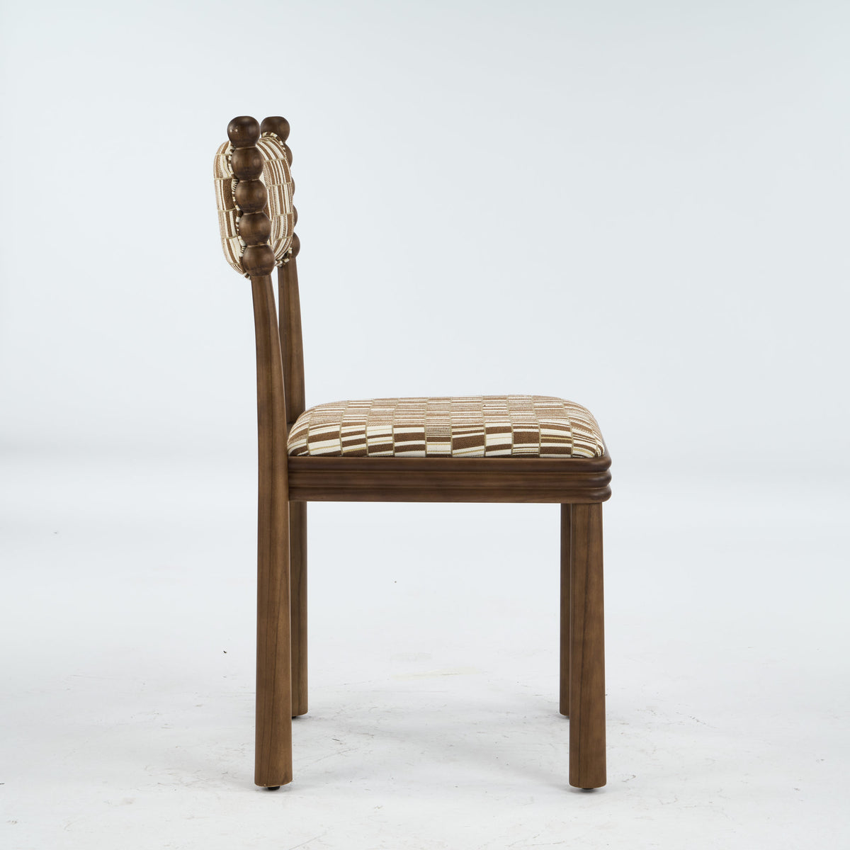 Postmodern Ball-Turned Solid Wood Dining Chair, Mid-Century Accent Side Chair with Patterned Upholstered Seat for  Dining Room, Living Room, Kitchen & Bedroom, Set of 2