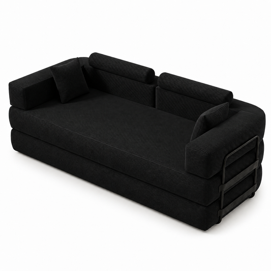 Folding Sofa Bed, Corduroy Convertible Sofa Bed, Modular Sectional Sleeper Sofa, No Assembly Boneless Couch for Living Room, Memory Foam Floor Cloud Couch with Removable Slipcovers & Cylindrical Headr