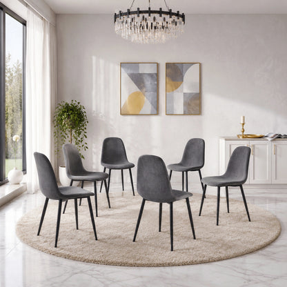 Comfortable Linen-Cotton Dining Chair Set - Six Pieces in Dark Gray.Integrated Seat and Backrest,Linen-Cotton Material,Modern Home Matching.W1151124300