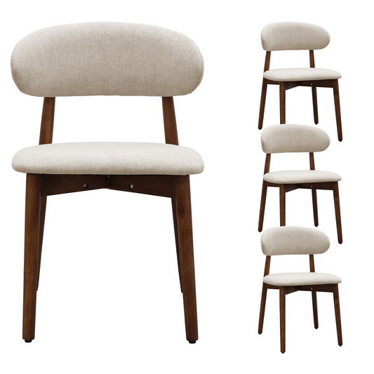 Warm Grey Flannelette Upholstered Dining Chair with Walnut Solid Wood Legs, Armless Chair Set of 4 for Kitchen, Restaurant, Living, Meeting Room