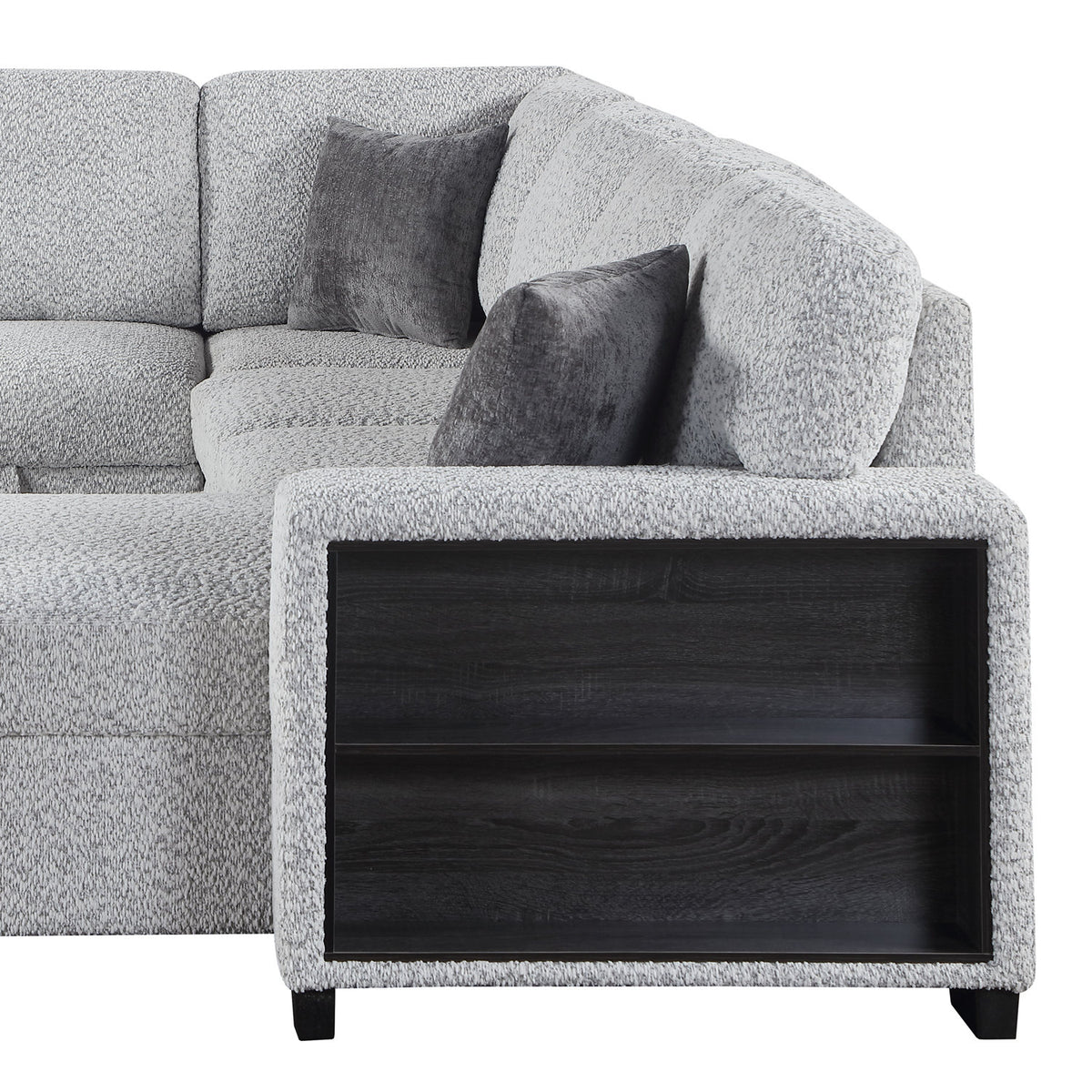 Giza Modular Sectional Sofa with Sleeper, Storage, USB Charging and Bouclé Upholstery in Gray