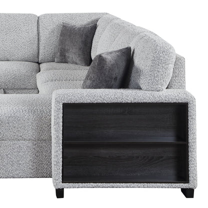 Giza Modular Sectional Sofa with Sleeper, Storage, USB Charging and Bouclé Upholstery in Gray