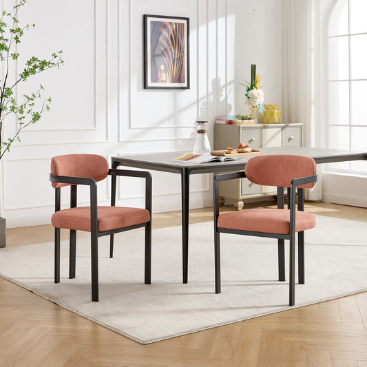 Modern Dining Room Chairs Set of 2, Mid-Century Upholstered Boucle Kitchen Dining Chairs with Black Metal Legs