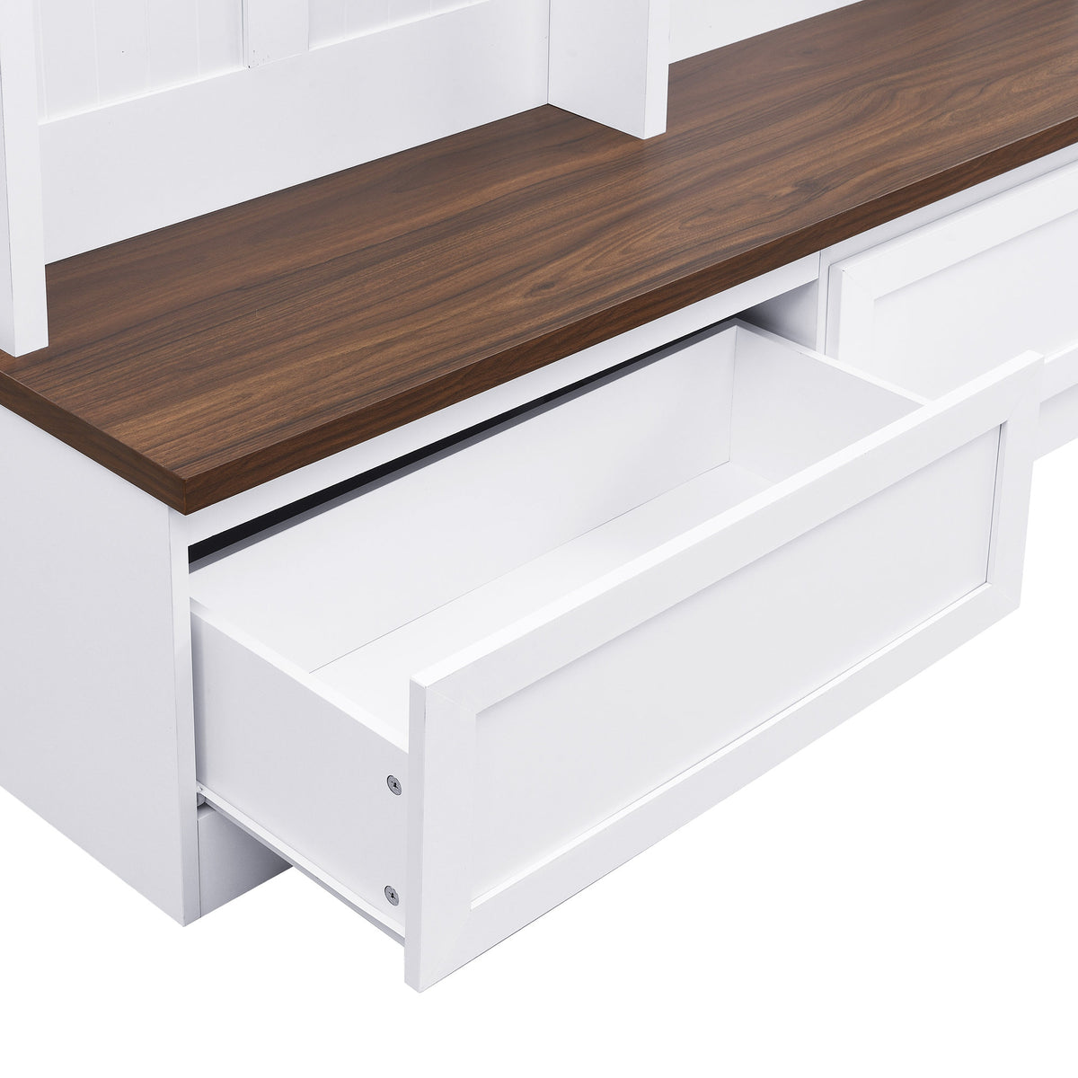 Farmhouse 4-in-1 Hall Tree with Wood Grain Bench, Mudroom Versatile Coat Rack with 2 Large Drawer, Entrance Organizer, White, 55.9" W