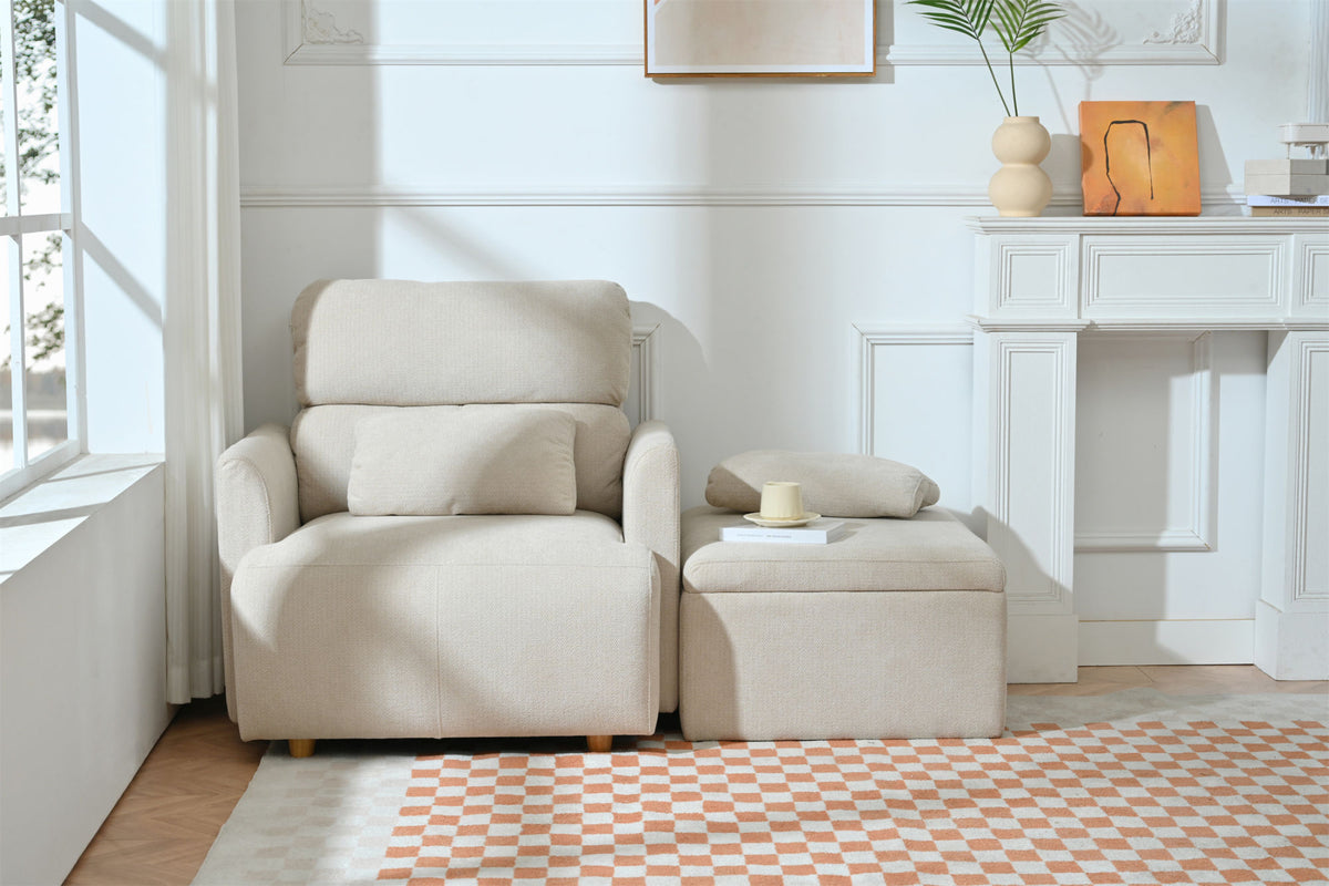 Oversized Chair w/Storage Ottoman, Wide Accent Armchair Chair for Living Room, Modern Lounge Chair, Upholstered Mid-Century Reading Chair, Comfy Living Room Chair, Deep Seat Sofa Couch(Beige Gray)