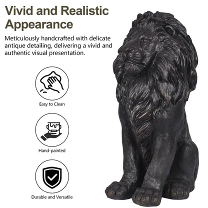 24.61' Black Sitting Lion Statue, Magnesium Oxide Stone Composite Animal Sculpture Statue Decor for Front Door, Yard Patio Garden, Matte Black Finish, Ideal Gift for Housewarming & Estate Decoration
