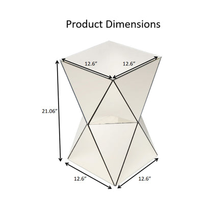 Champagne Mirrored Geometric Side Table, Modern Luxe Accent End Table, Reflective Mirror Decorative Nightstand for Living Room, Bedroom, Sofa Side