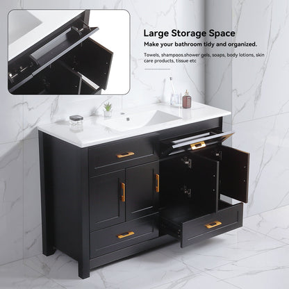 48" Black Bathroom Vanity.Abundant Storage Cabinet -4 Soft close doors and 4 drawers (excluding the ceramic basin)