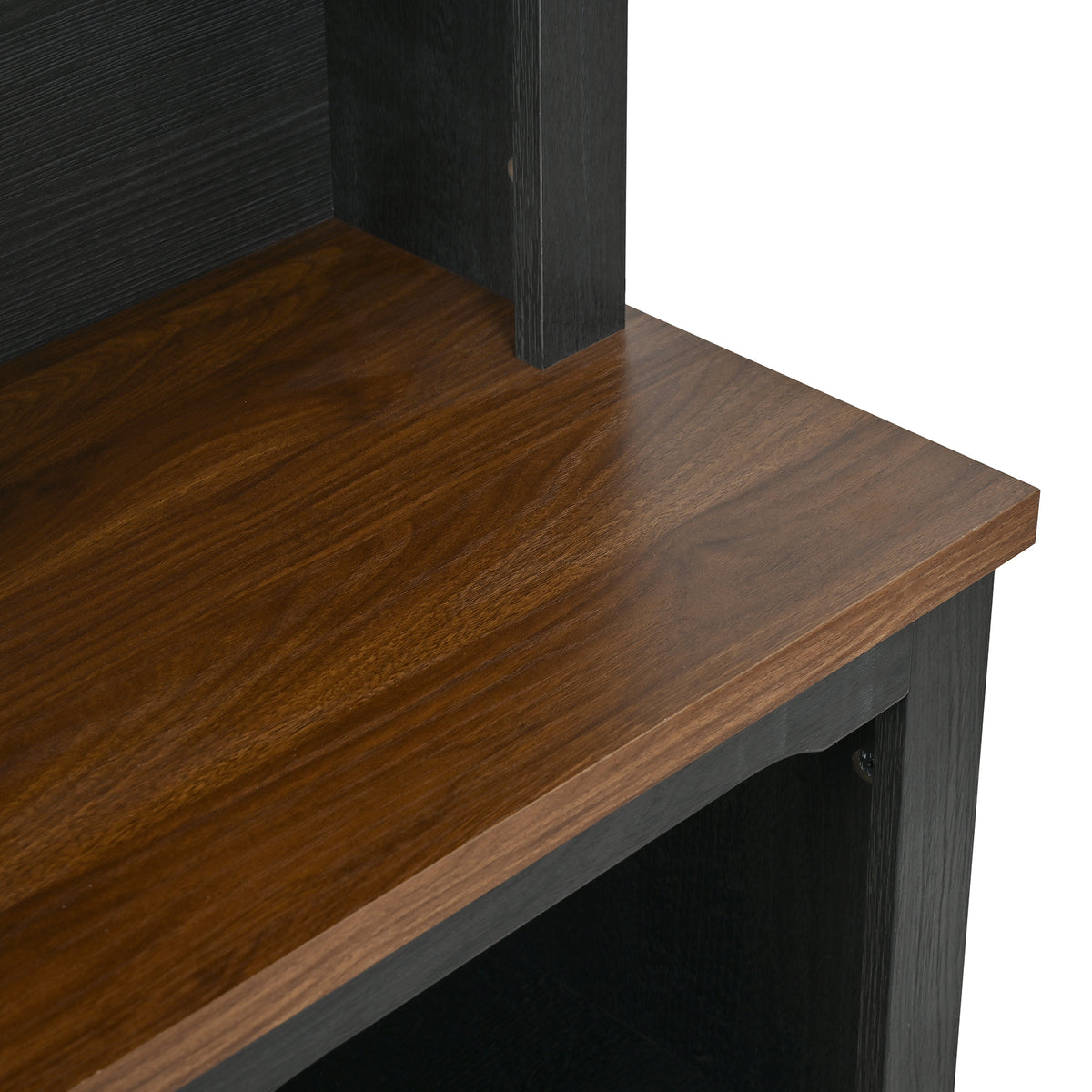 ON-TREND Two-Piece Elegant Freestanding Tall Cabinet with Fully Open Storage, Walnut Element Bookshelves with Curved Design