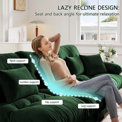 Cloud Couch 2 Seater Sofa, Chenille 2 - Seat sofa with 2 Lumbar pillows and 2 throw pillows, Chenille Green