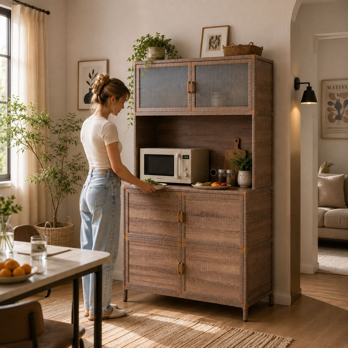 Tall Storage Cabinet, 31.50" W x 19.69" D x 65.75" H, Freestanding Indoor & Outdoor Storage Cabinet with Ribbed Acrylic Doors, 6-Door Utility Cabinet for Kitchen, Entryway, Patio & Garage