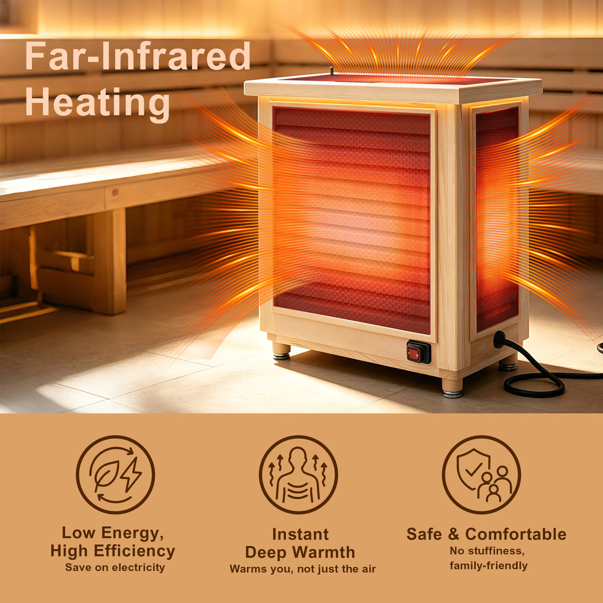 1500W Far-Infrared Sauna Heater with Plug, 110-120V Graphene Sauna Heating System with Touch & WiFi Control, for 35-105 cu.ft Dry Sauna Rooms, Hemlock Wood Shell