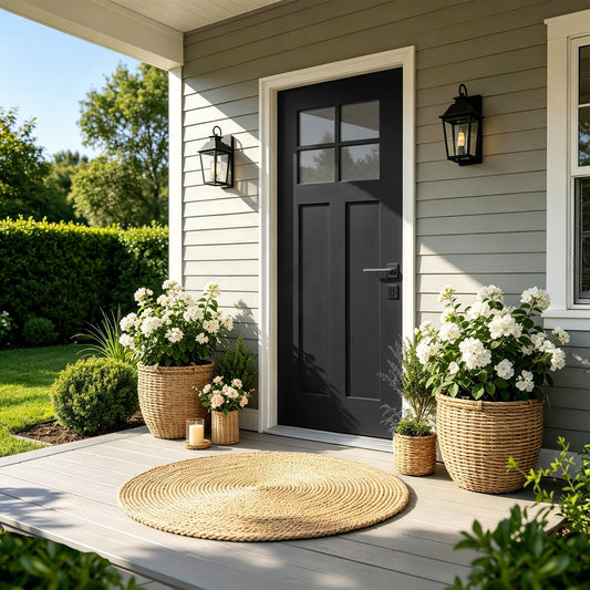 36'x80' Fiberglass Front Door with White 4-9/16' PVC Frame,Left-Hand Inswing Exterior Door with Brickmould,Contemporary minimalist smooth skin with clear glass for Home Entrance, Black