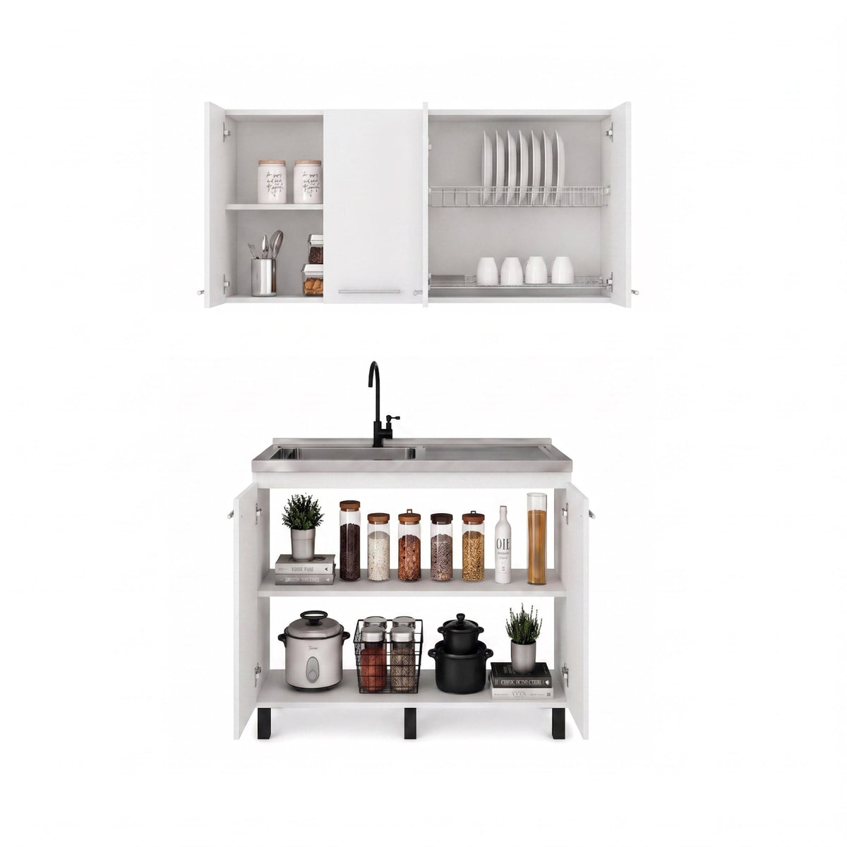 White 2-Piece Kitchen Sink Cabinet Set