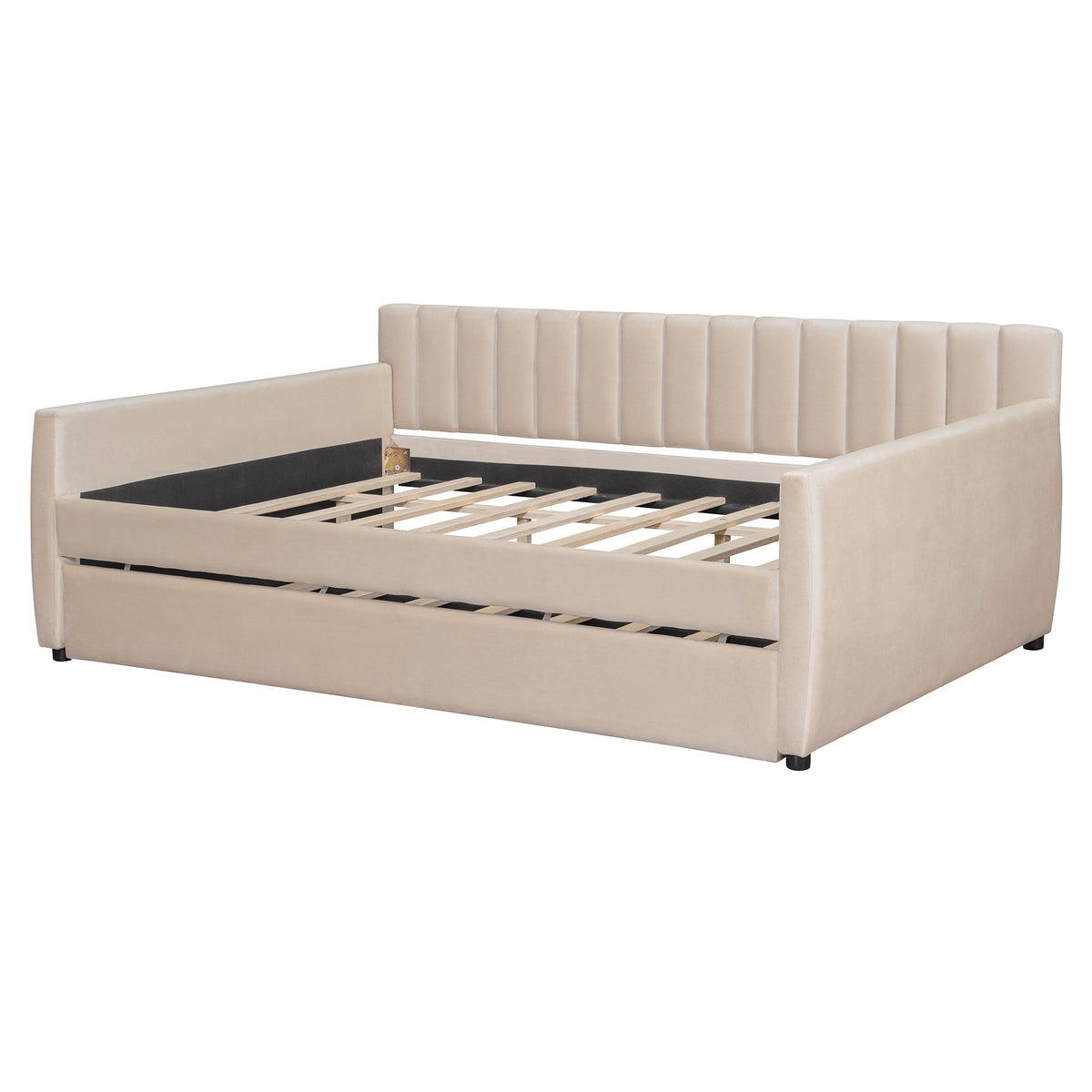 Full Size Upholstered daybed with Trundle and Wood Slat Support, Beige(Old SKU:LP000121AAA)
