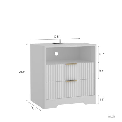 Nightstand with Charging Station, Smart Nightstand with Night Light, Bedside Tables with Storage Cabinet