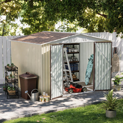 10x8 FT Metal Garden Shed with Metal Frame Hinge door design White Storage sheds Backyard Patio use