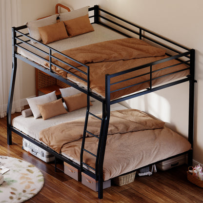 Metal Bunk Bed, Heavy Duty Full Over Queen Bunk Beds with 5 Extra Support Legs, 990 lbs Capacity, Noise-Free & Anti-Tip Design, 13.3" Safety Guardrail, Space-Saving Bed for Kids, Teens & Adults, Black