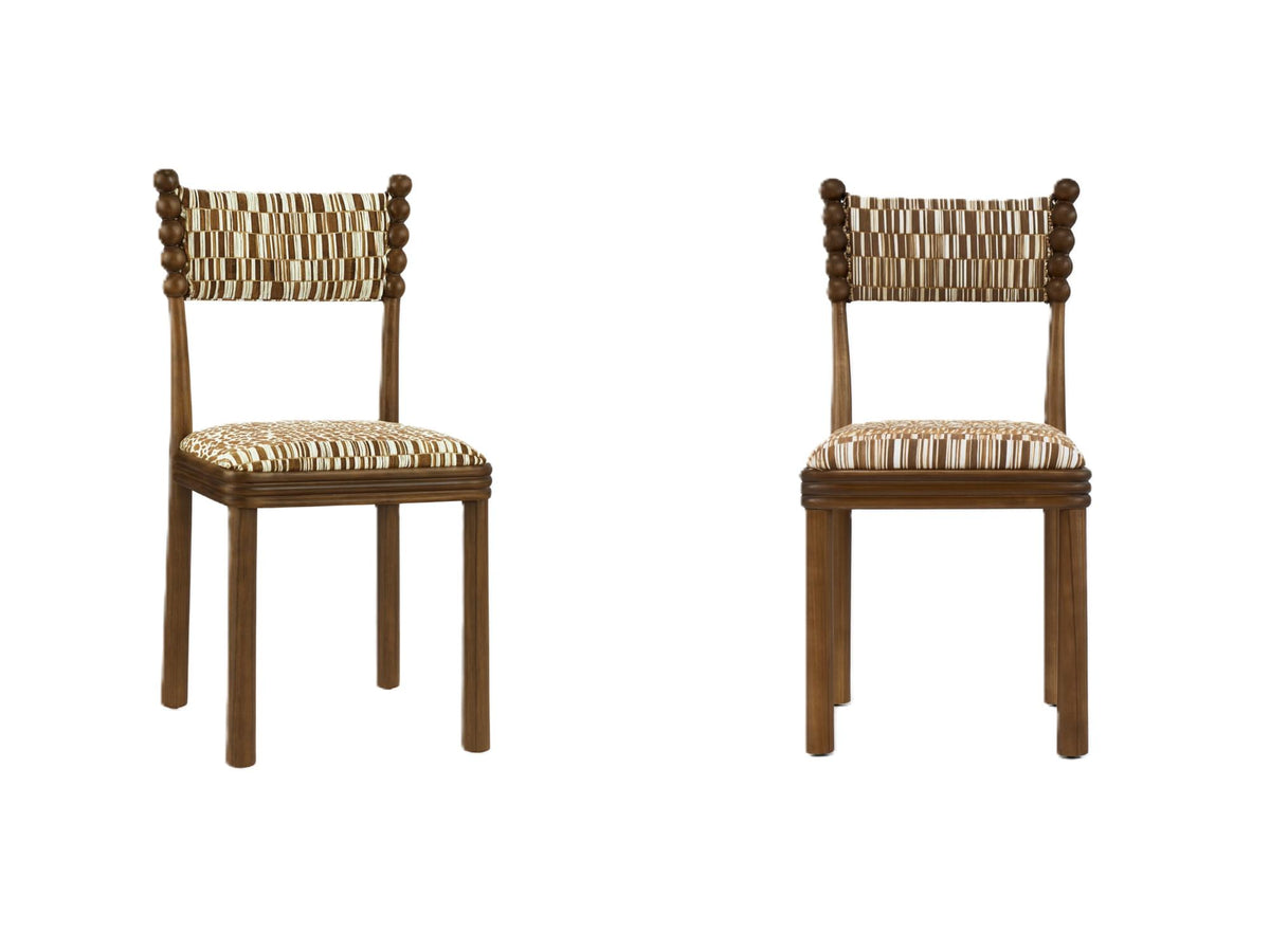 Postmodern Ball-Turned Solid Wood Dining Chair, Mid-Century Accent Side Chair with Patterned Upholstered Seat for  Dining Room, Living Room, Kitchen & Bedroom, Set of 2