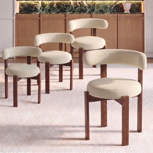 Solid Wood Dining Chairs Set of 4, Luxurious Chenille Upholstered Kitchen Chairs, Farmhouse Dining Room Chair with X-Shaped Metal Reinforcement, Beige