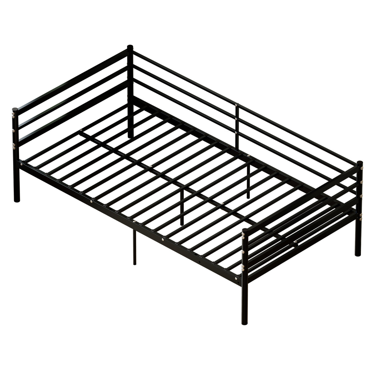 Twin Metal Bed Frame, Heavy-Duty Steel Platform Bed with 11.8-Inch Guardrails, 600 lb Capacity, 10.94-Inch Under-Bed Clearance, No Box Spring Needed, Black