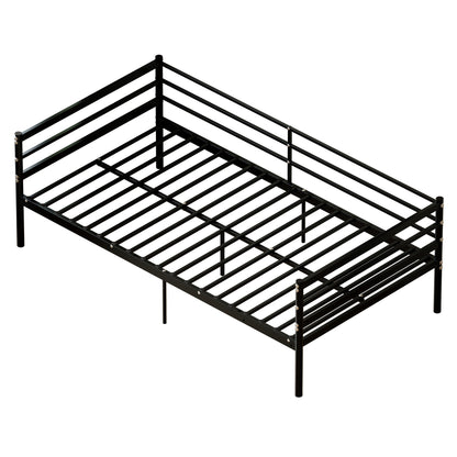 Twin Metal Bed Frame, Heavy-Duty Steel Platform Bed with 11.8-Inch Guardrails, 600 lb Capacity, 10.94-Inch Under-Bed Clearance, No Box Spring Needed, Black