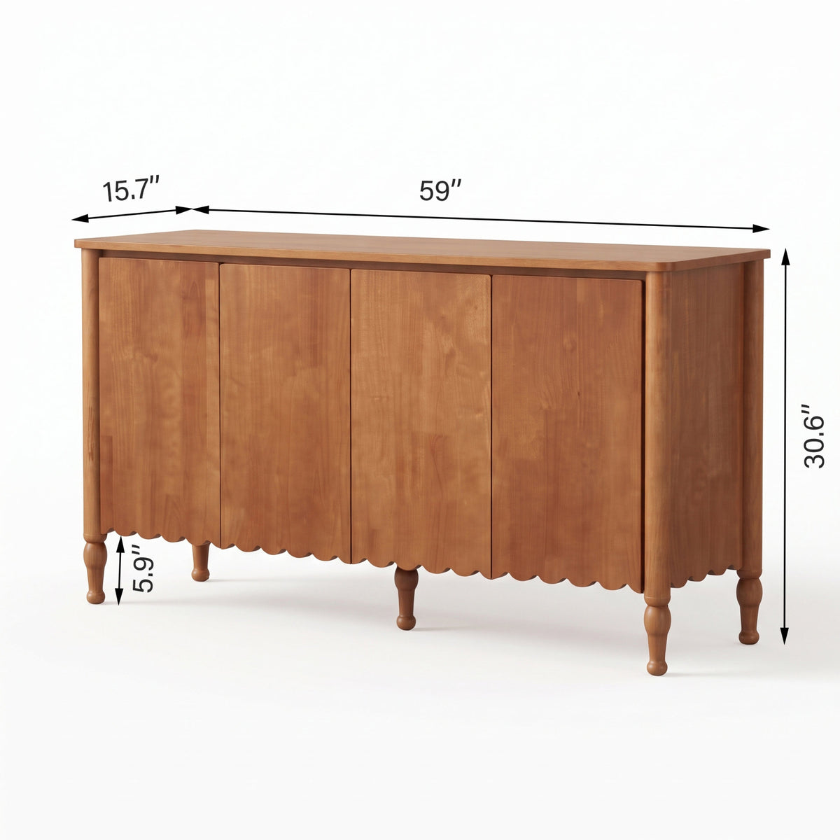 59' Rustic Sideboard Buffet Cabinet Credenza with 4 Doors & 2 Shelves,Farmhouse Wood Accent Storage Cabinets Console Table with  & Solid Wood Legs, Brown