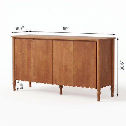 59' Rustic Sideboard Buffet Cabinet Credenza with 4 Doors & 2 Shelves,Farmhouse Wood Accent Storage Cabinets Console Table with  & Solid Wood Legs, Brown