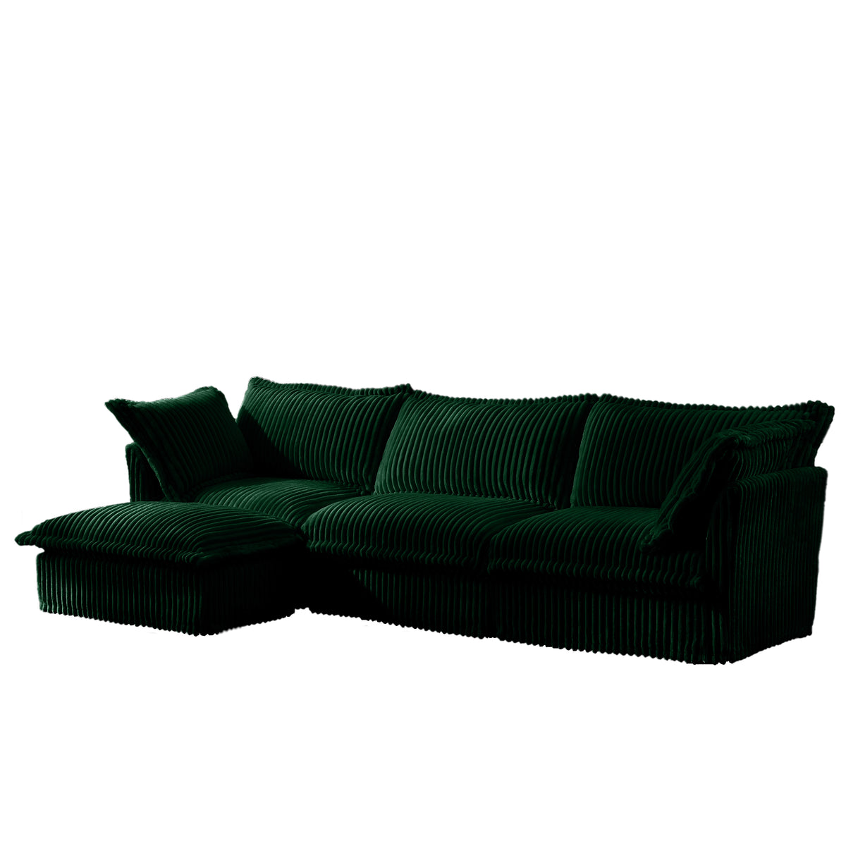L-Shaped Slipcovered Sectional Sofa Couch, Comfy Deep Seat Cloud Couch with Convertible Ottoman & 2 Big Pillows, Modern Oversized 3 Seater Slipcovered Sofa Set for Living Room Office, Green Corduroy