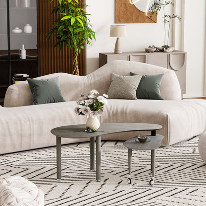 Contemporary rotatable cocktail table with solid rubber wood legs, 360 degree rotating coffee table with wood grain veneer tabletop grey brown / walnut / black finish for living room, bedroom