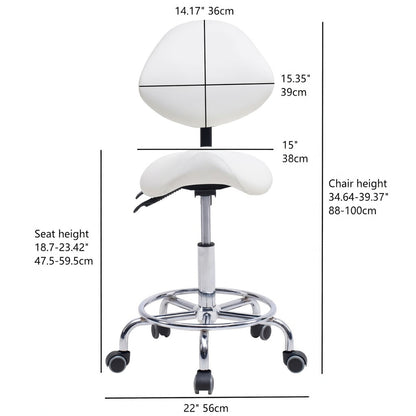 Saddle Stool Chair with Backrest Swivel Hydraulic Ergonomic Tilt Seat Chair with Wheels Footrest for Medical Hospital Clinic Dental-WHITE