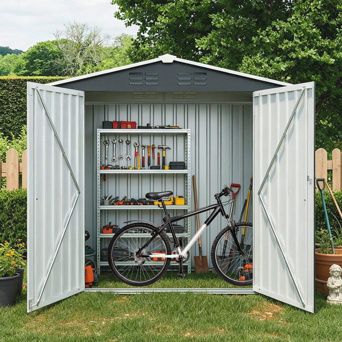 8ft x 4ft Outdoor Metal Storage Shed with Lockable Latch, Black(7.81*3.64 FT)